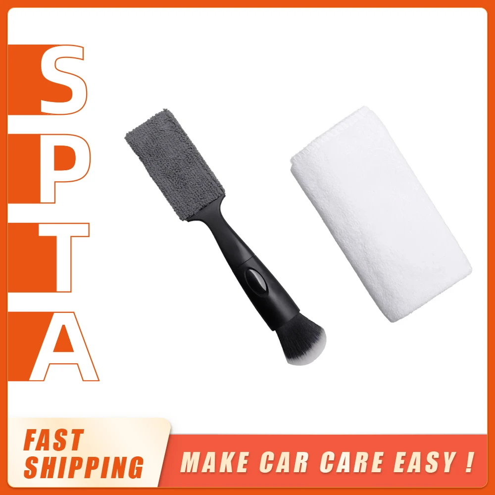 SPTA Air Conditioning Air Outlet Cleaning Brush Double Side and Microfiber Towel Auto Interior Cleaning Tool Kit