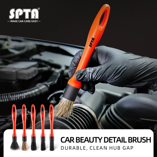 SPTA Car Detailing Brush Boar Hair Detailing Brush for Cleaning Air Vents Engine Bays, Dashboard & Wheels - 5Pcs Set