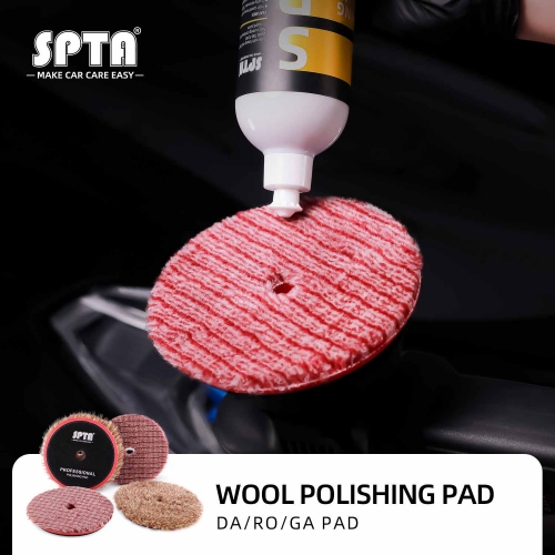 SPTA Polisher Pads Wool & Microfiber Cuts & Finishes Pad in One Step For Car Polisher Remove 1500# Sanding Scratch