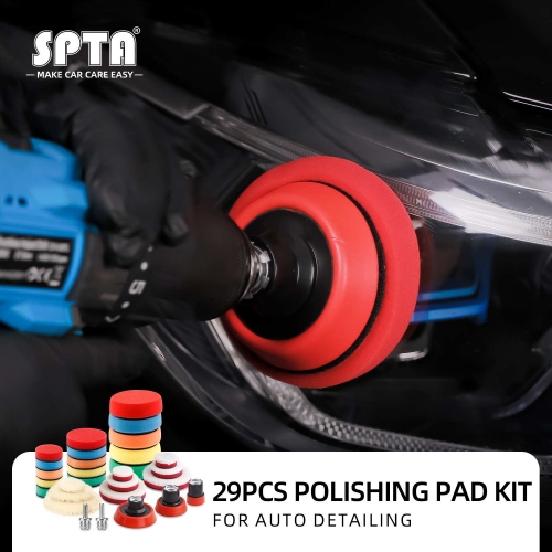 SPTA 29Pcs Imported Polishing Pad Kit with M14 Thread Back Plate&Adapter Fine Wool Pad Waxing Sponge Car Polish Buffing Pad Kit