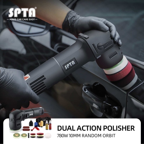 SPTA 3inch 10mm Random Orbit Dual Action Polisher Mini Car Polisher Electric Car Beauty Polishing Machine Set with Polish Pads