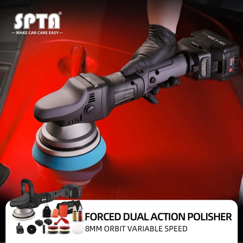 SPTA 18V 5Inch Cordless Forced Rotation Dual Action Polisher 8mm Orbit Variable Speed Polishing Machine With 4000mAh Battery