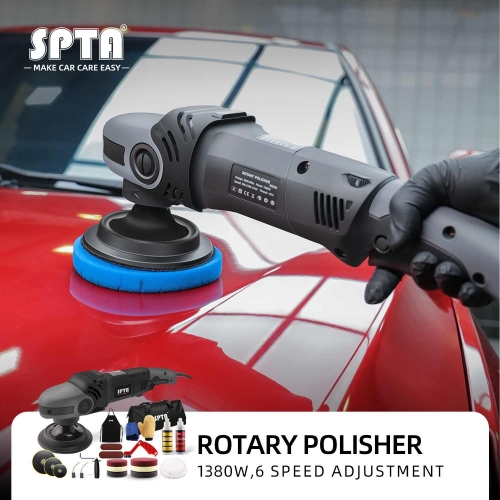 SPTA 5 Inch Rotary Buffer Polisher Electric Buffing Polishing Machine Polisher&Polishing Pads Set For Auto Buffing and Polishing