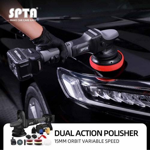 SPTA 5" (125mm) Cordless Car Polisher, 15mm Orbit New Version Cordless Polisher with EU Plug for Charger-GX5966
