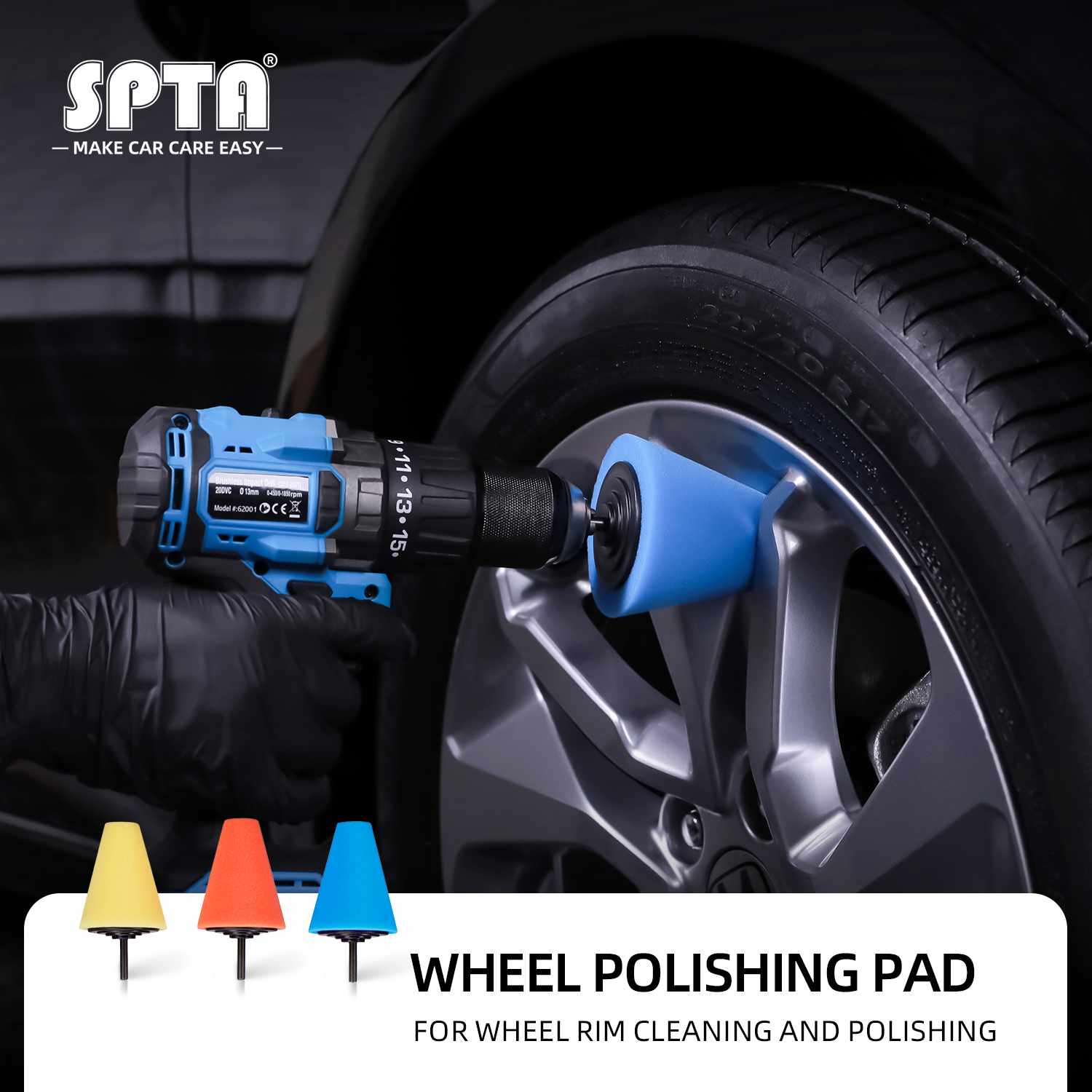 SPTA Auto Wheel Polishing Sponge Used for Electric Drill 3inch/4inch Burnishing Ball Polishing Cone Car Hub Polish