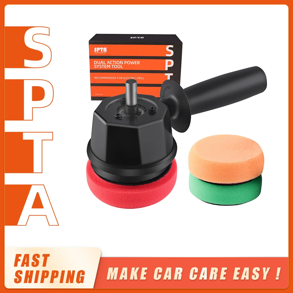 SPTA Dual Action Power System Tool, Forced DA Polisher Adapter Detailing Tool with 3Pcs Polishing Pads for Cordless Drill